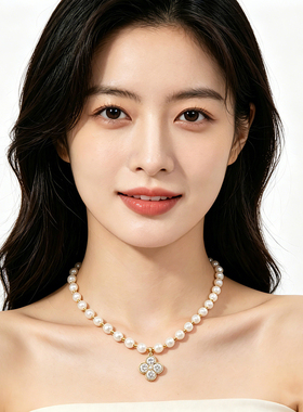 四叶花锆石珍珠项链女轻奢锁骨链