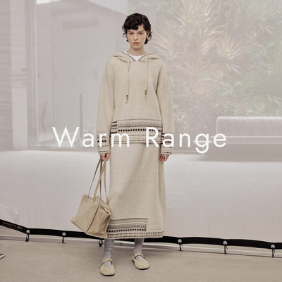 Warm Range 牦牛绒提花连帽套头毛衣套装女秋冬山羊绒羊毛半身裙