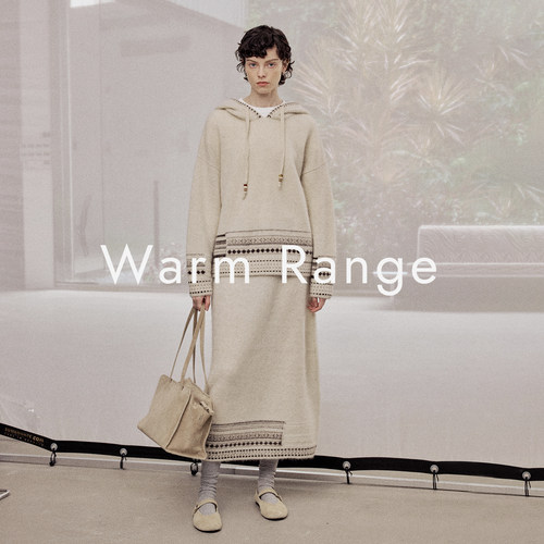 Warm Range 牦牛绒提花连帽套头毛衣套装女秋冬山羊绒羊毛半身裙