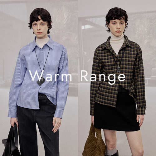 Warm Range 设计感百搭格子衬衫女秋冬通勤休闲条纹衬衣