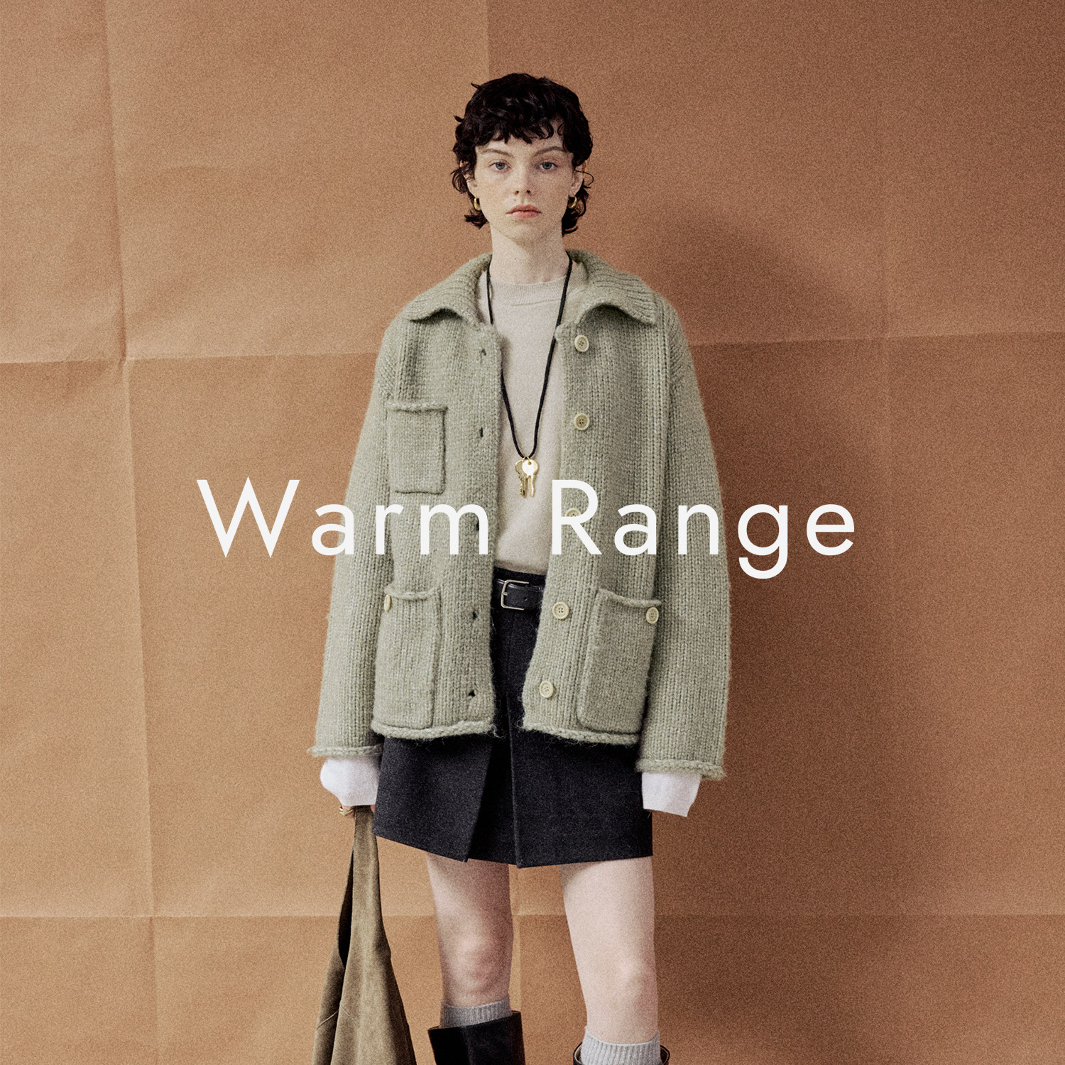 Warm Range 手工感粗针羊毛加厚针织开衫翻领秋冬复古毛线衣女图片