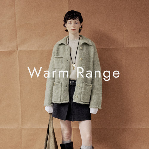 Warm Range 手工感粗针羊毛加厚针织开衫翻领秋冬复古毛线衣女