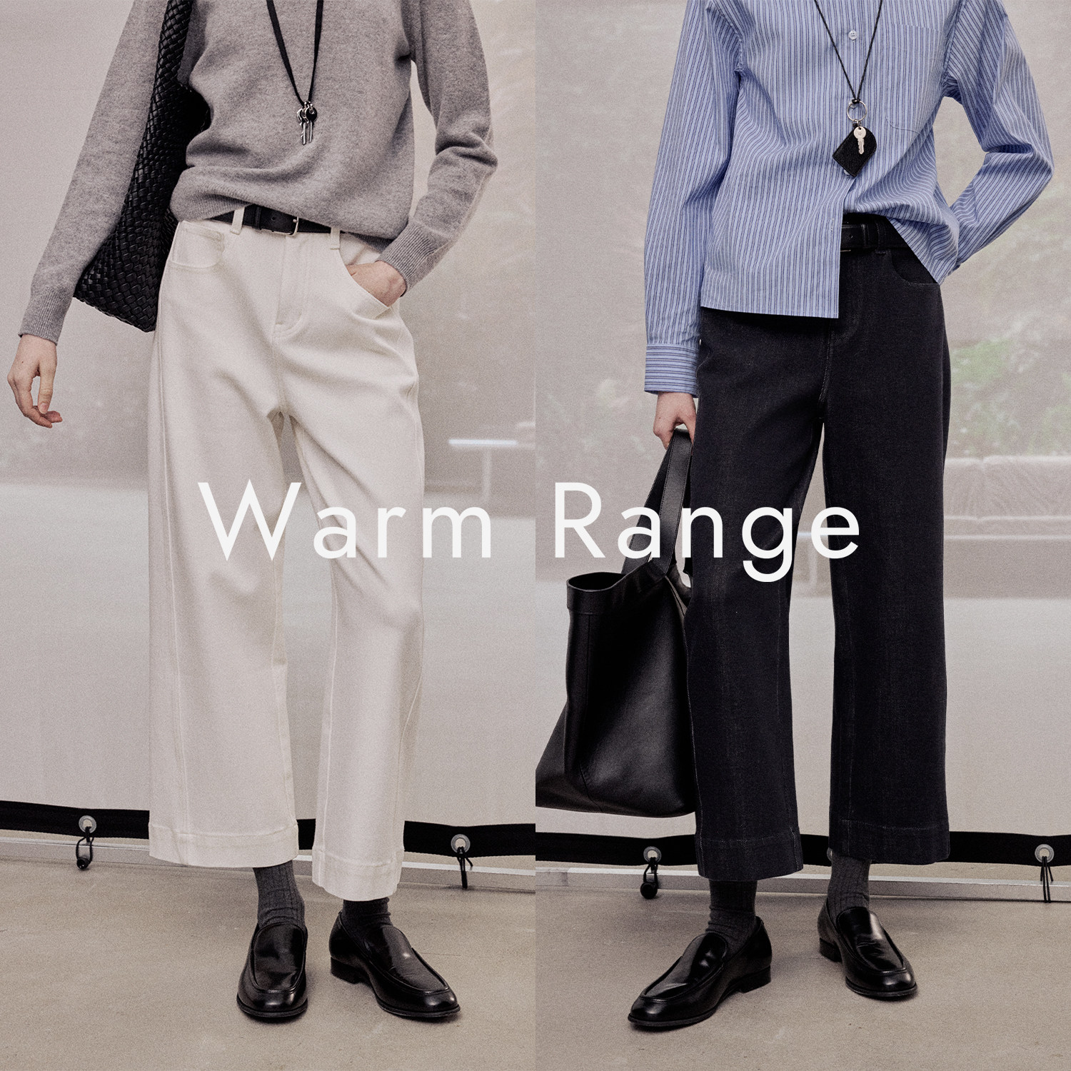 Warm Range 弹力高腰直筒天丝牛仔裤女秋冬极简百搭显瘦九分裤子图片