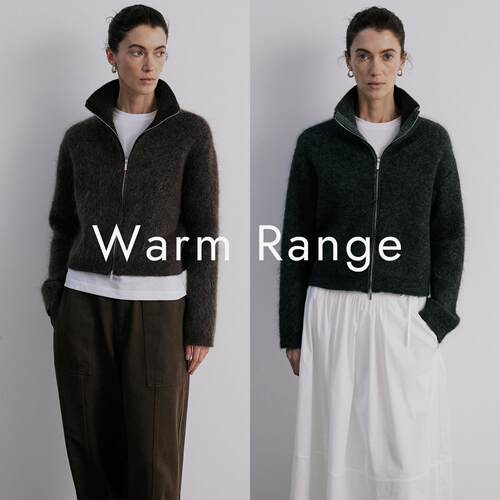 Warm Range 24秋冬进口马海毛羊毛慵懒风立领双拉链毛衣开衫女