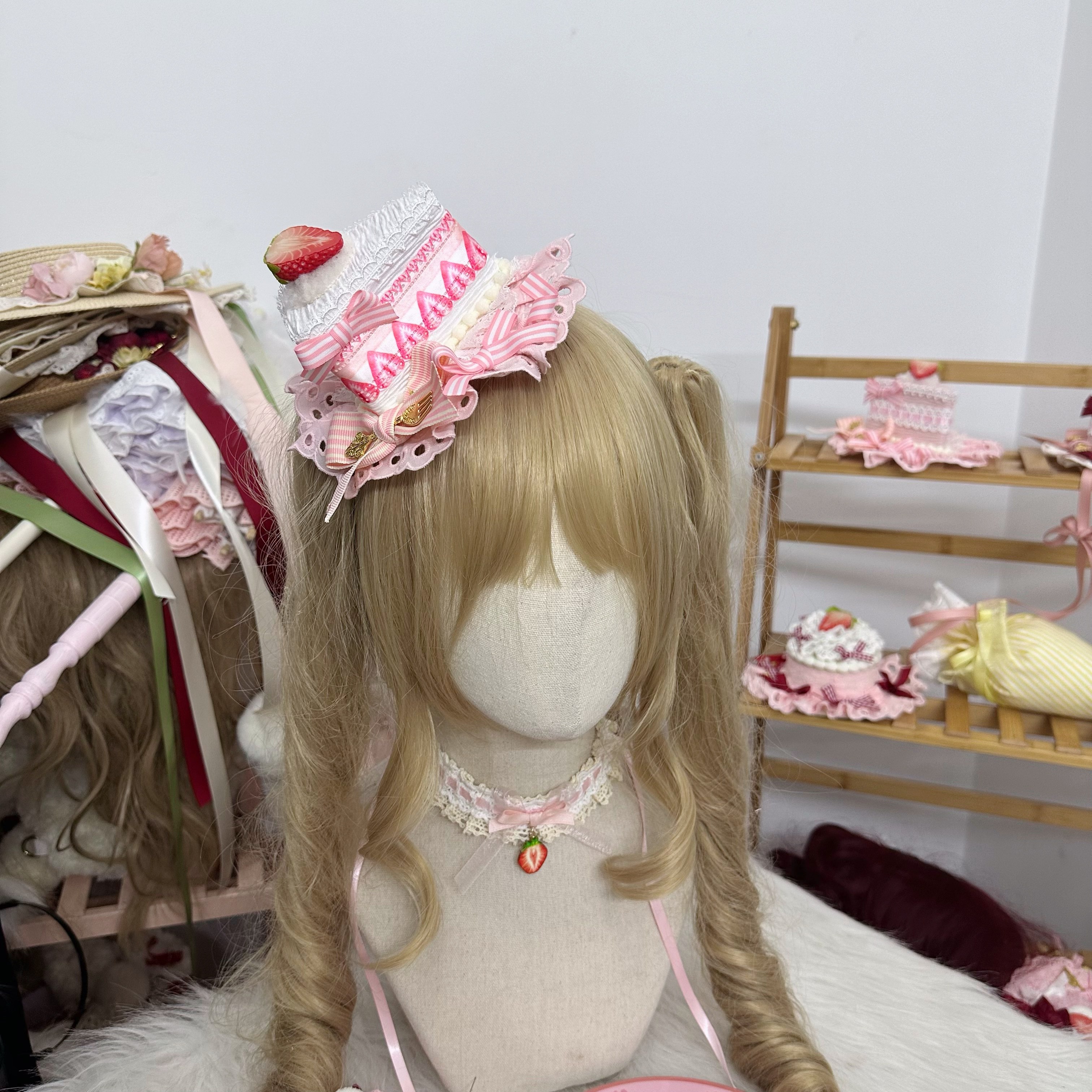 thumbnail for Original homemade Lolita elements strawberry cake hat cream Lolita style handmade