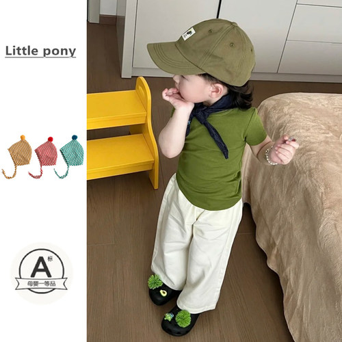 儿童夏季新款短袖男宝宝韩版纯色圆领半袖T恤宽松直筒休闲裤套装