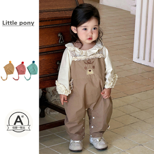 女童2026春季款卡通背带裤女宝宝甜美可爱娃娃领衬衫背带裤两件套