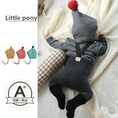 宝宝高腰打底裤 北欧ins坑条举重裤 秋冬保暖针织背带裤 婴儿冬