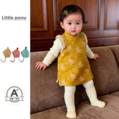 宝宝冬季 提花加绒旗袍裙周岁拜年服 背心裙女童可爱新中式 新款 唐装