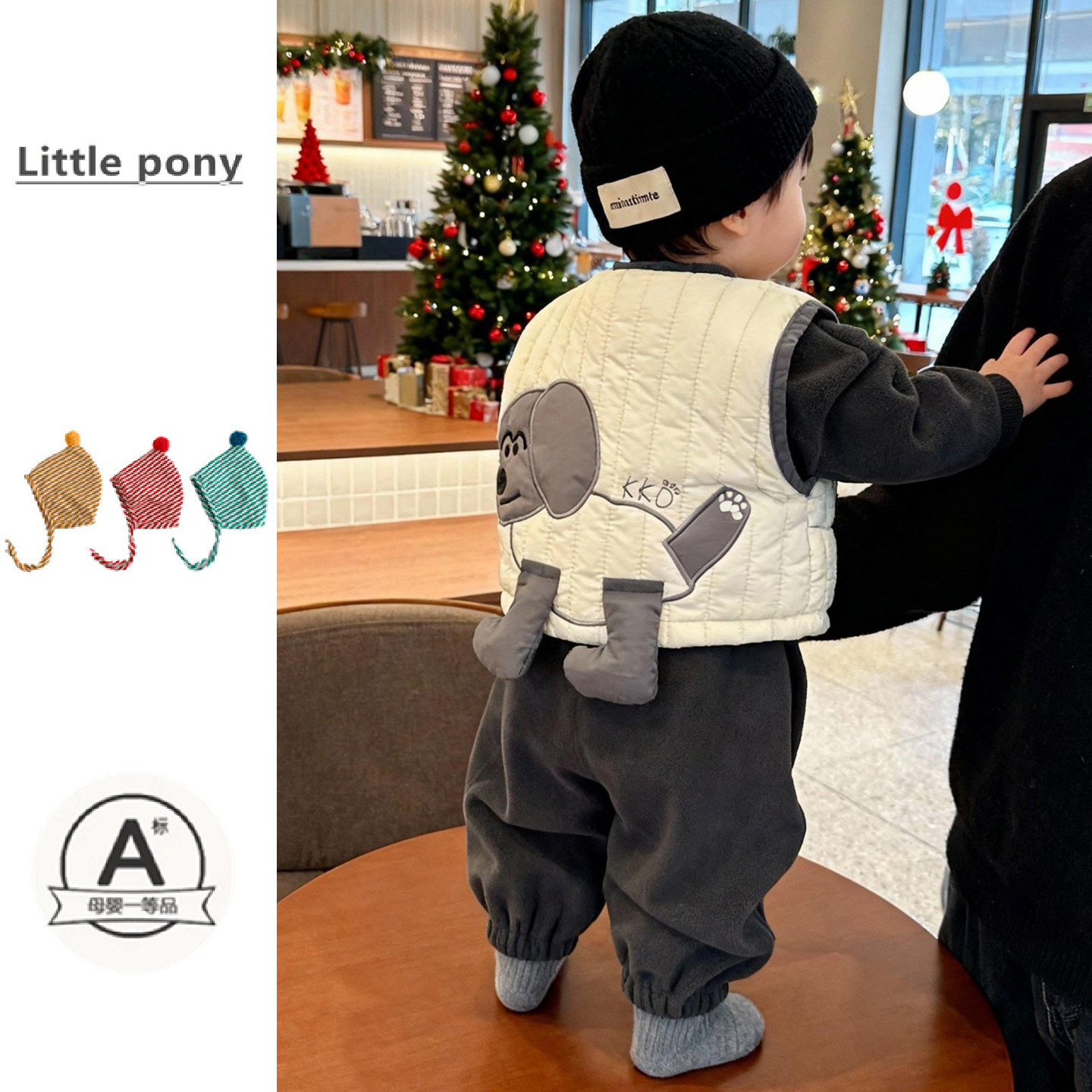 婴儿冬季新款套装男女宝可爱小狗夹棉加厚马甲长袖卫衣卫裤三件套