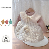 婴儿秋冬新款 连衣裙套装 女宝宝可爱碎花夹棉背心裙打底毛衣两件套