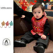 加厚盘扣马甲背心中国风红色新年套装 男童中国风唐装 马甲秋冬新款