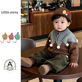 新款 针织上衣男宝宝韩版 撞色毛衣外套灯芯绒长裤 婴儿衣服冬季 套装