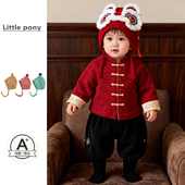 男童冬季 红色喜庆外套百日宴周岁礼服 加绒加厚套装 新款 中国风唐装