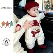 婴幼儿秋冬加绒保暖爬服男女宝宝可爱圣诞雪人夹棉连体衣外出哈衣