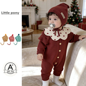 婴幼儿冬季 新款 针织连体衣女宝宝可爱连身哈衣小月龄新年针织爬服