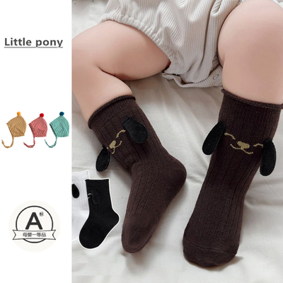 婴儿秋冬新款韩版卡通小狗中筒袜