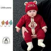 婴幼儿中国风红色连体衣宝宝冬季 保暖加厚长袖 喜庆拜年服周岁爬服