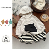 新款 连帽卫衣儿童韩版 帅气工装 男宝宝春季 夹克上衣条纹卫裤 两件套