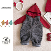 婴儿秋冬新款 两件套 连帽针织衫 连体衣男女童韩版 简约羊羔绒背带裤