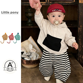 连帽上衣条纹卫裤 男宝宝春季 外出两件套 韩版 潮流工装 新款 卫衣套装