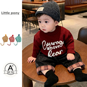 字母长袖 儿童秋冬新款 针织上衣男女宝宝韩版 毛衣红色保暖加厚毛衣