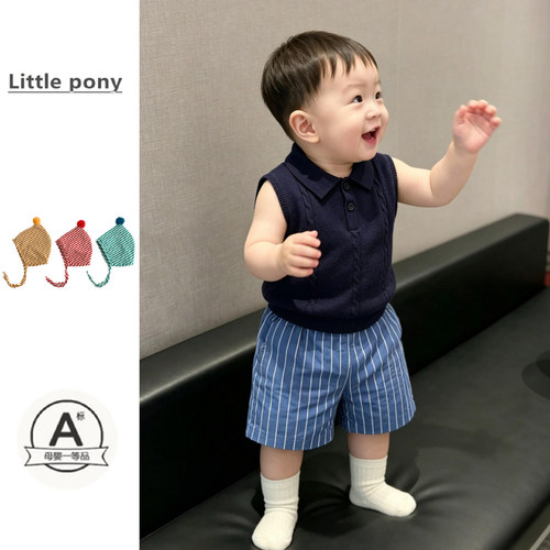 婴幼儿2026夏季新款针织背心男宝宝韩版舒适无袖POLO衫短裤两件套