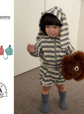 儿童衣服秋季新款长袖卫衣套装男女童韩版条纹连帽卫衣外套短裤潮
