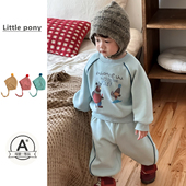 婴儿衣服小宝宝加绒加厚卫衣套装 2026秋冬新款 男宝可爱保暖外出服