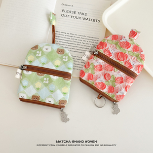 大号多口袋拉链钥匙包女大容量棉布门禁卡片收纳包小锁匙包防刮花