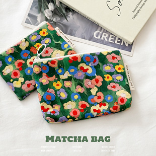 莫奈油画 ins小清新棉布护照收纳包女日常便携驾驶证拉链零钱卡包