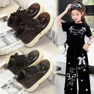 儿童靴子高帮女童皮鞋2025新款秋款男童秋鞋高帮小童鞋宝宝皮靴潮