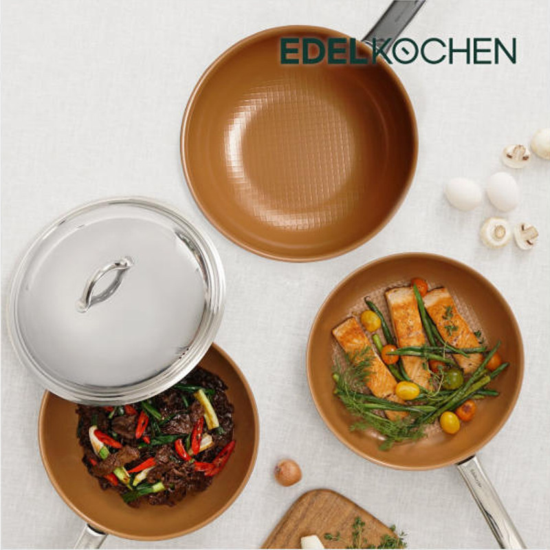 韩国原装进口正品 Edelkochen不粘锅平底煎锅炒菜锅套装