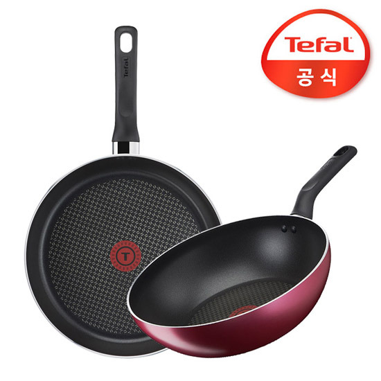 韩国原装进口正品 法国特福tefal不粘锅镀钛平底锅煎锅炒锅 2件套