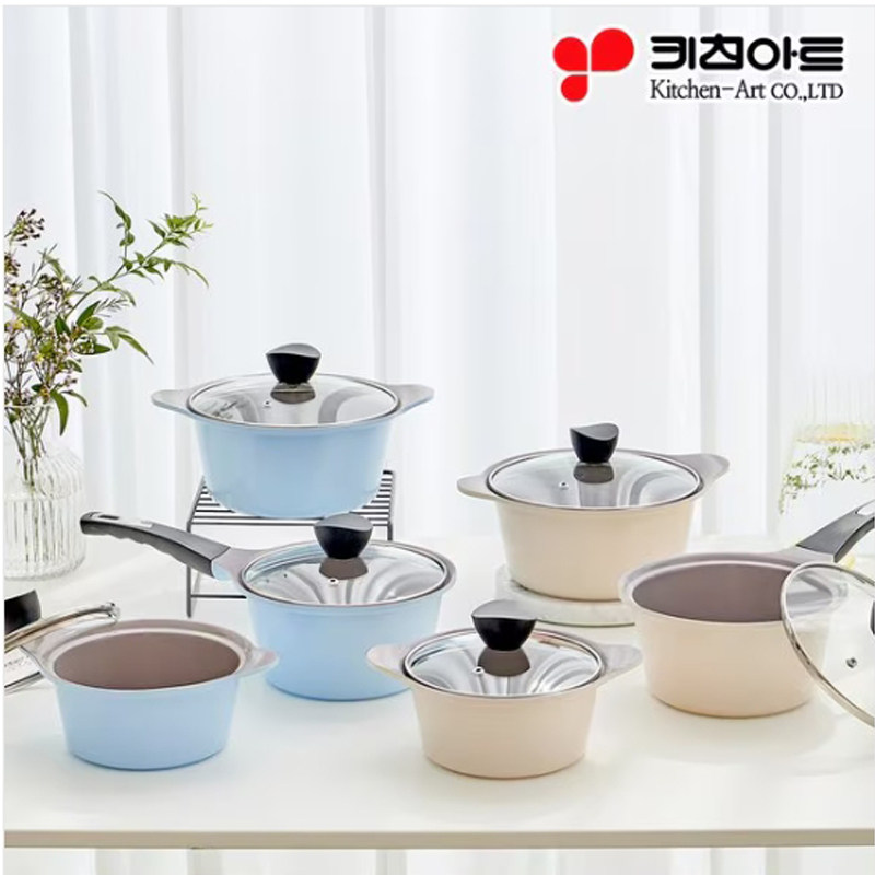 韩国原装进口正品直邮kitchen-art汤锅奶锅不粘锅3件套厨具燃气用