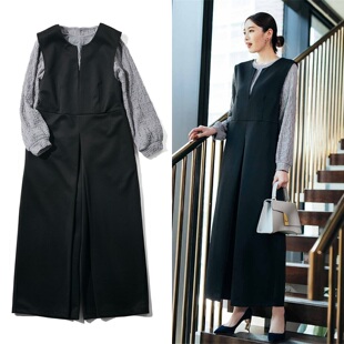 外贸日单阔腿裤 干练黑色帅气OL风气质休闲有大码 女春秋新款 连体裤