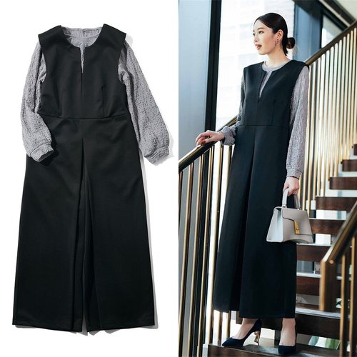 女春秋OL风黑色大码阔腿连体裤