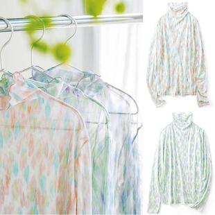 打底衫女高领内搭水墨图案弹性网纱透感长袖有大码外贸出口上衣