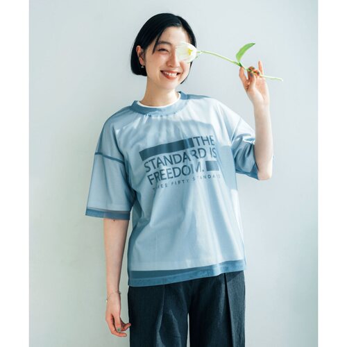 网纱透感宽松大码女短袖T恤