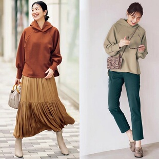 帽衫女秋冬新款宽松绵软轻盈优雅干净藏肉显瘦有大码外贸日单卫衣