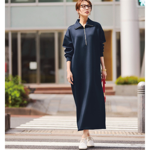 连衣裙女士新款 外贸日单长裙 早春通勤遮肚显瘦高级感大拉链有大码