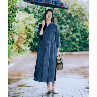连衣裙女夏新款防泼水袖子2穿通勤掐腰遮肚子有大码外贸日单长裙