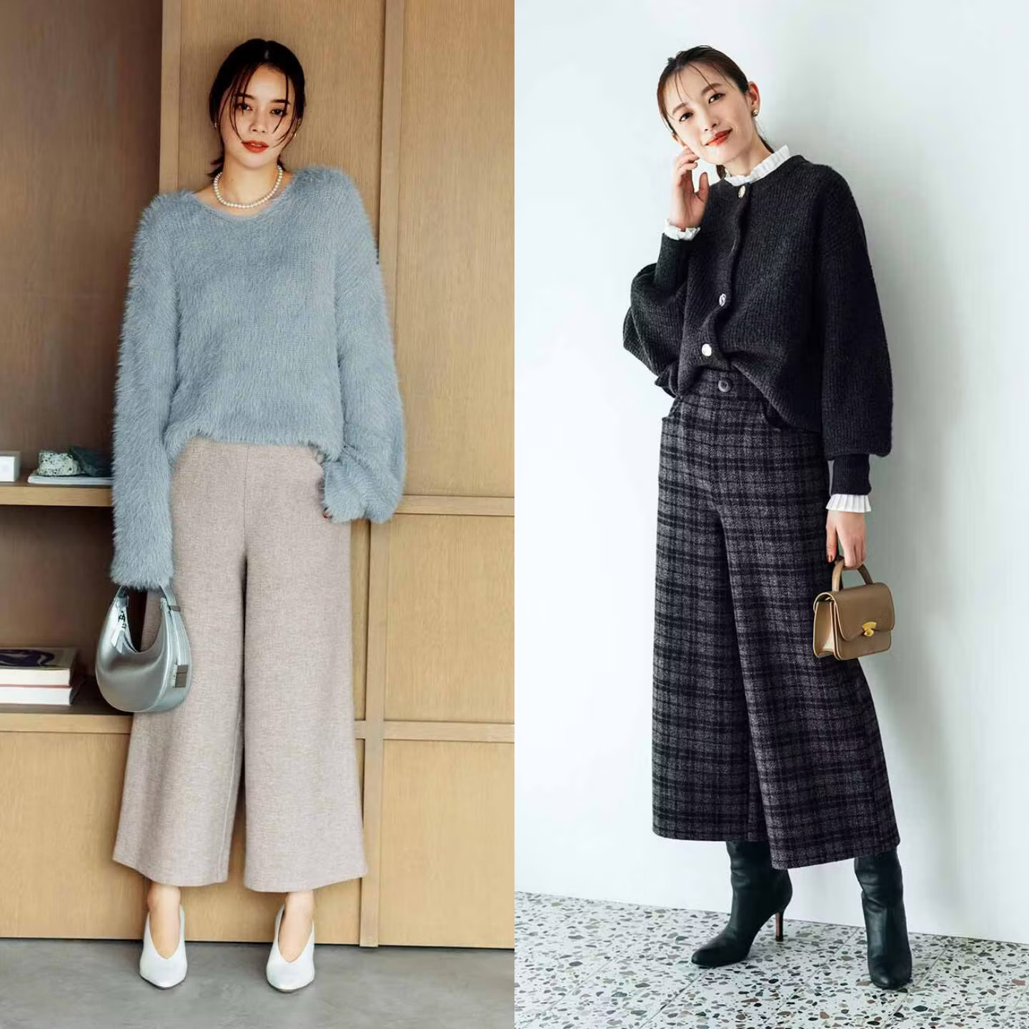 阔腿裤女春秋新款起绒呢子9分修身显瘦保暖OL风外贸日单女裤