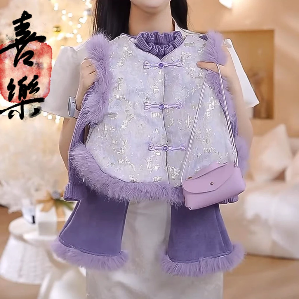 旗袍女宝宝背心裤子中式儿童套装