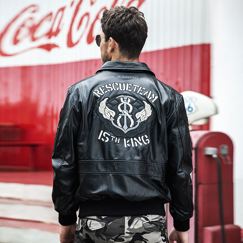 美式复古刺绣空军a2飞行员服皮夹克真皮皮衣男头层纯牛皮翻领外套