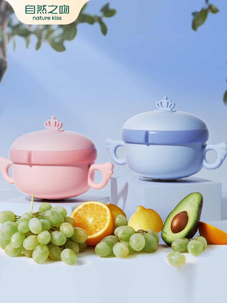 Baby eating non-food bowl Children's tableware set Water injection insulation bowl Anti-fall and anti-scalding baby suction cup bowl Stainless steel