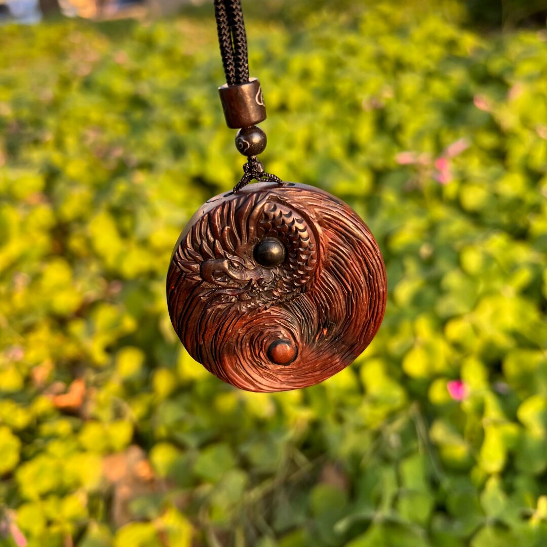 正品保真雷击枣木太极纯手刻双鱼阴阳吊坠吊牌手把件车挂非金属