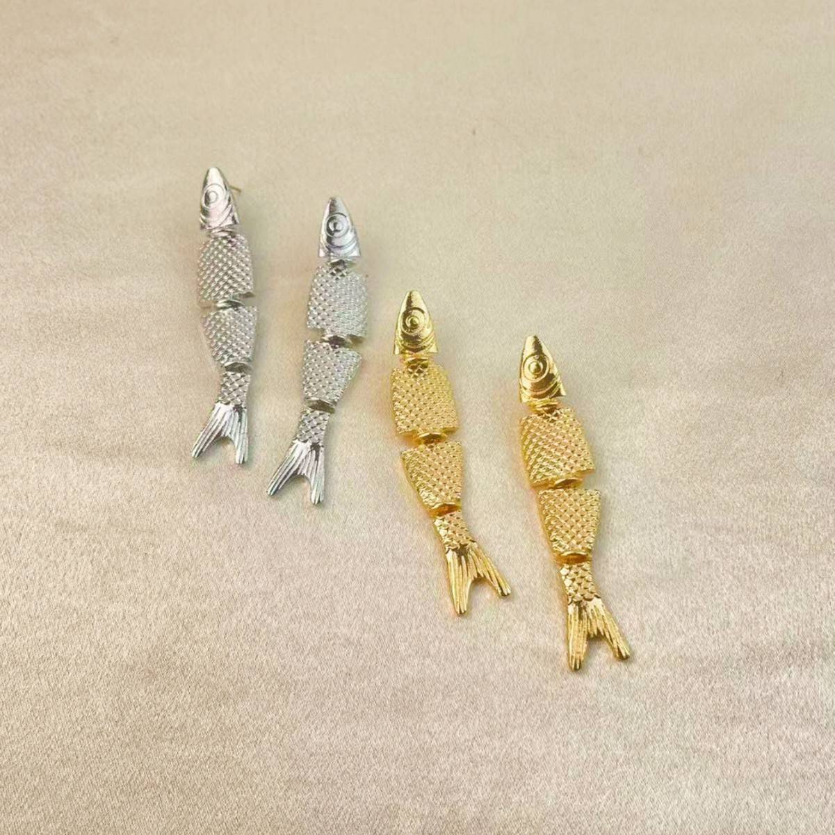 ZA欧美复古立体金属鱼形耳饰女小众轻奢长款耳坠
