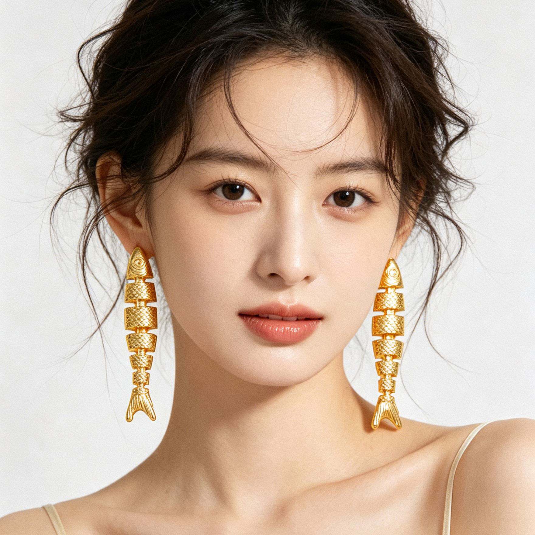 ZA拼接灵动分体可摆动小鱼耳环女沙滩海边度假风小众设计耳坠