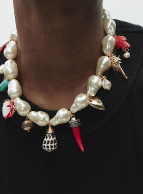 ZA时尚巴洛克仿珍珠合金爱心陶瓷小鱼海螺等多款吊坠女款项链